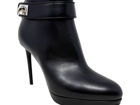 Shark Lock Stiletto Booties Luxury Designer By Givenchy In Black Calf Leather, Size: US 6.5 IT 36.5 Fashion