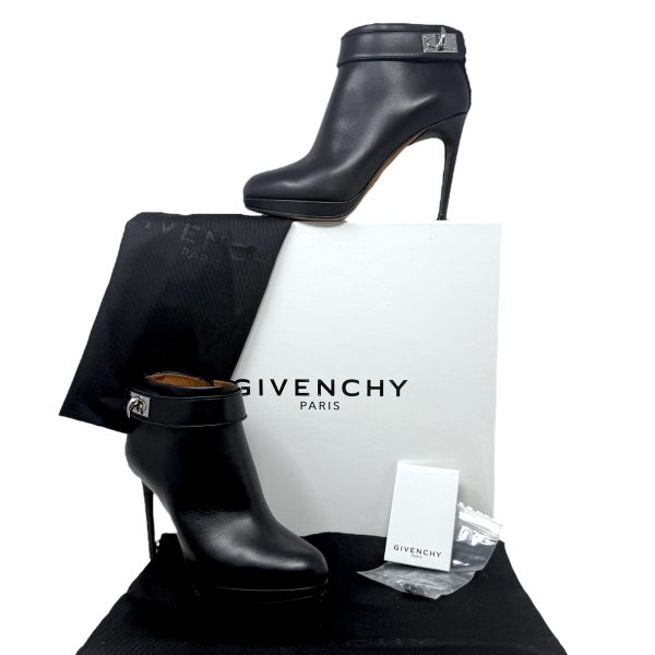 Shark Lock Stiletto Booties Luxury Designer By Givenchy In Black Calf Leather, Size: US 6.5 IT 36.5 Fashion