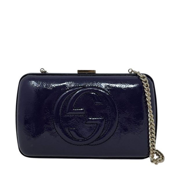 Soho Hard Case Patent Clutch Luxury Designer By Gucci In Navy, Size: Small For Discount