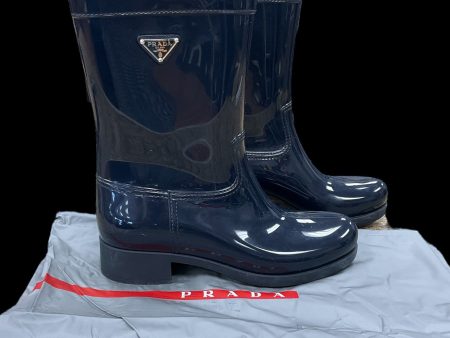 Boots Luxury Designer By Prada In Navy, Size: 8.5 Sale