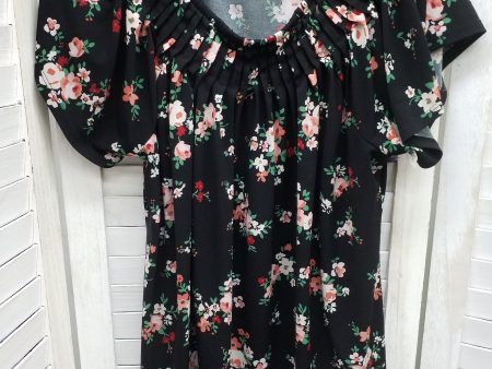 Floral Print Top Short Sleeve Basic Style And Company, Size L For Cheap